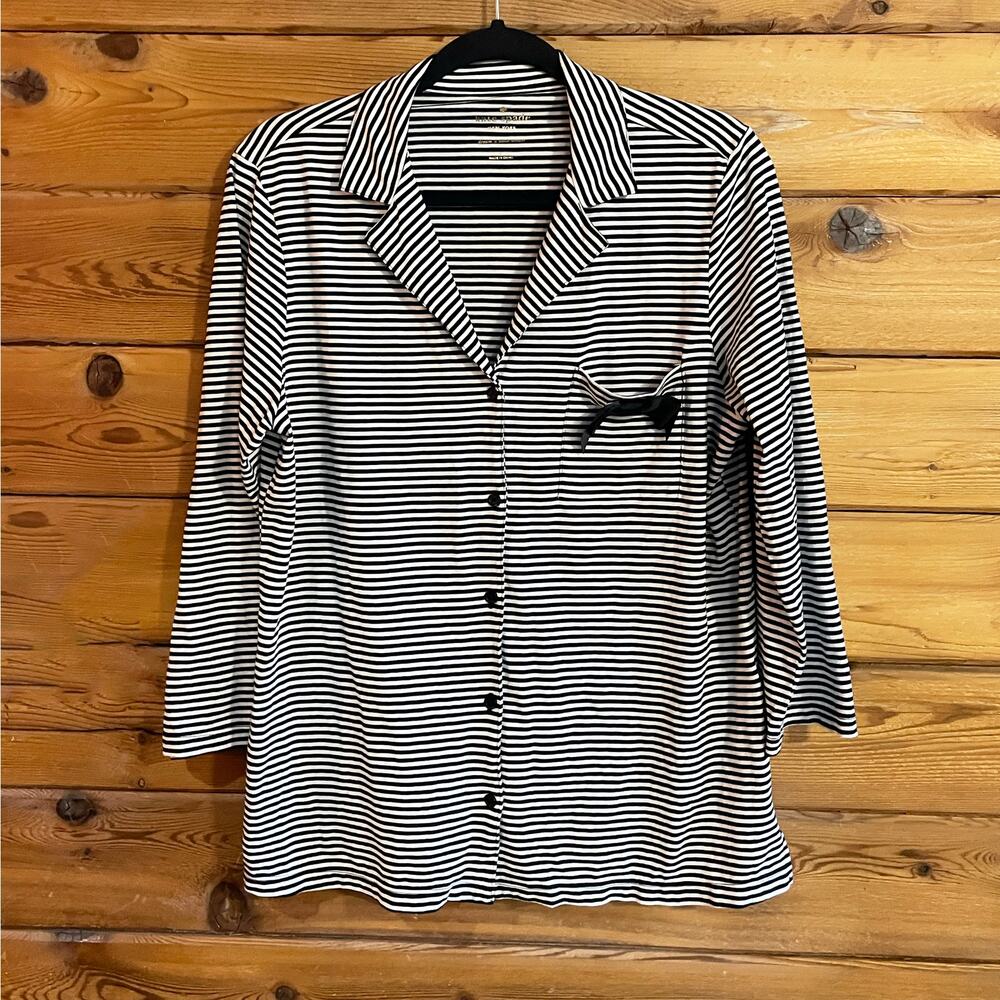 Kate Spade striped Black Bow pajama top-size Large